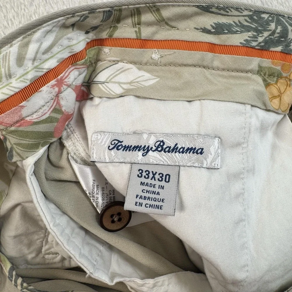 Tommy Bahama Pants Mens 33x30 Beige Silk Blend Chino‎ Flat Front Straight Casual